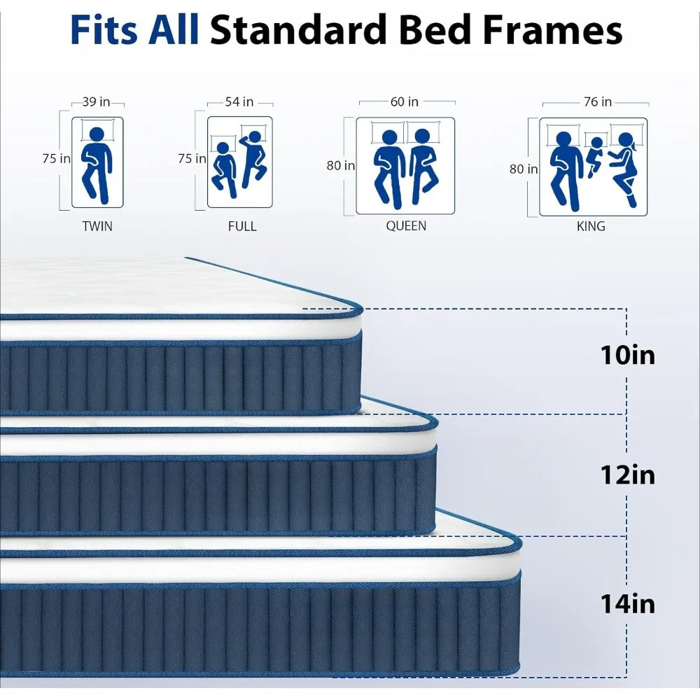 King Mattress 14 Inch, Hybrid King Size Mattress in a Box, Gel Memory Foam Mattress with Pocket Springs, Medium Firm Feel
