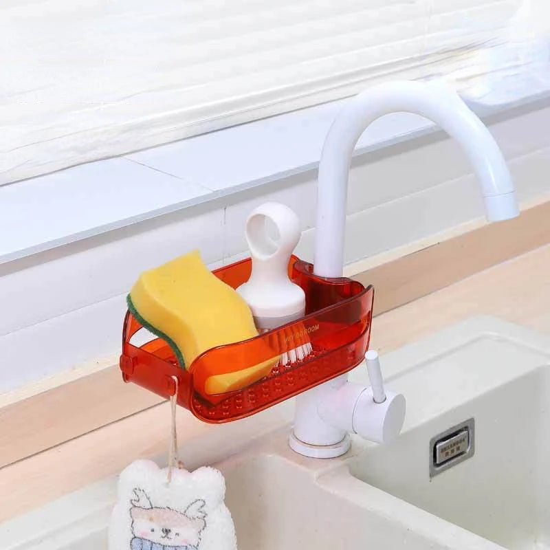 Household Installation-free Kitchen Sink Faucet Drain Rack Sundries Storage Rack Bathroom Clip-on Hollow Rack Organizer Kitchen
