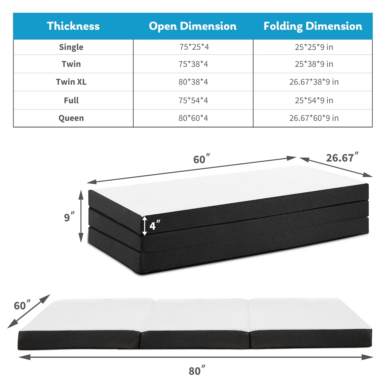 Three-Fold Portable Floor Bed