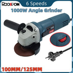 1000W Electric Angle Grinder 100mm 125mm Corded Grinding Machine 6 Speeds Electric Grinding Cutting Polishing Power Tool 220V EU