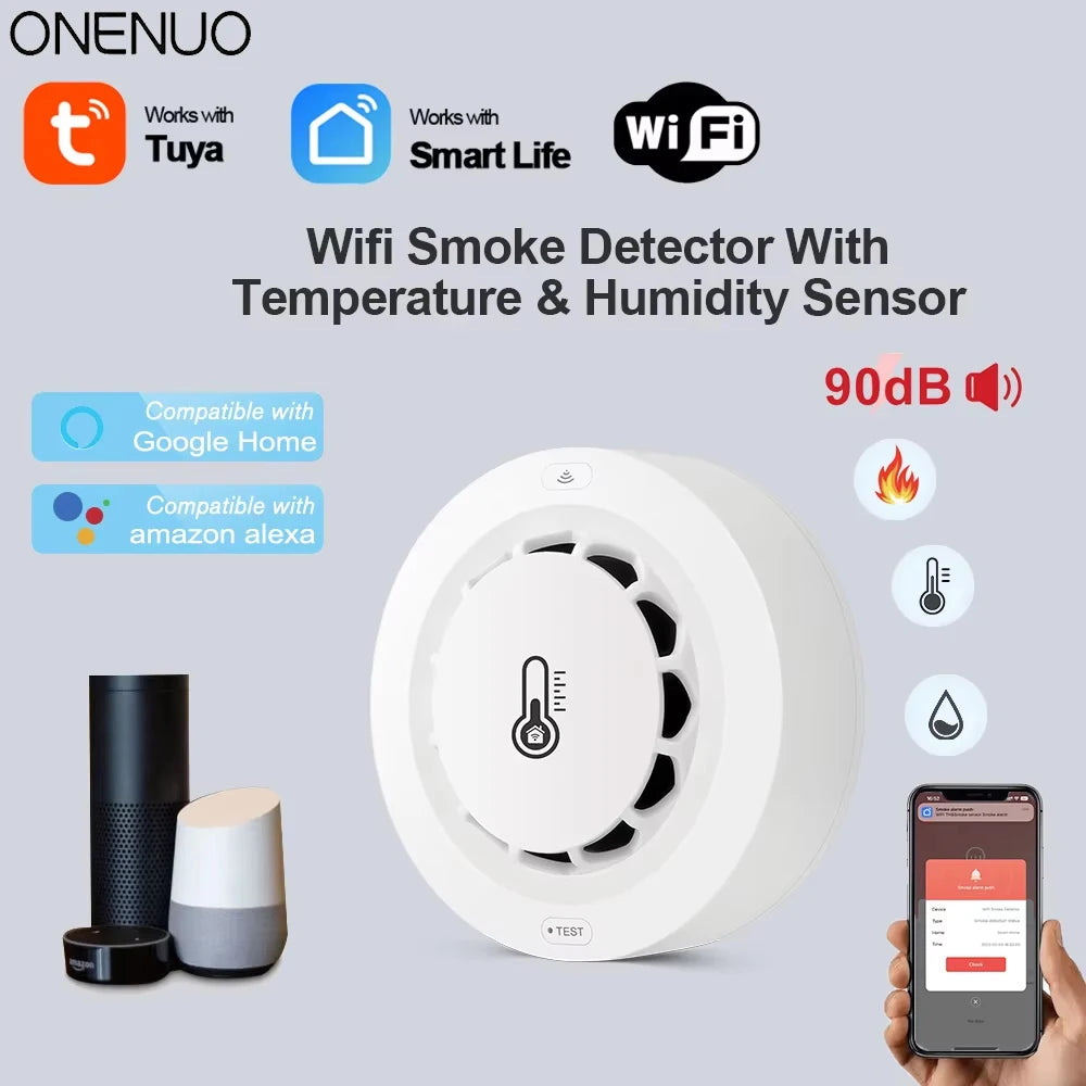 Tuya WiFi Smoke Alarm Temperature And Humidity Detection 3 In1 Fire Pr ...
