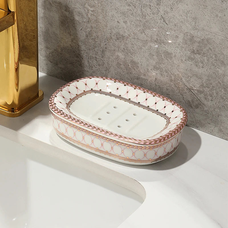 Nordic Home And Hotel Gold Inlay Double Layer Soap Holder Bathroom Ceramic Soap Dish With Drain Porte Savon держатель для мыла