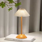 Portable LED Desk Lamp Wood Base Small Table Lamp Fabric Shade Dimmable Touch Lamp Rechargeable for Living Room Dorm Home Office