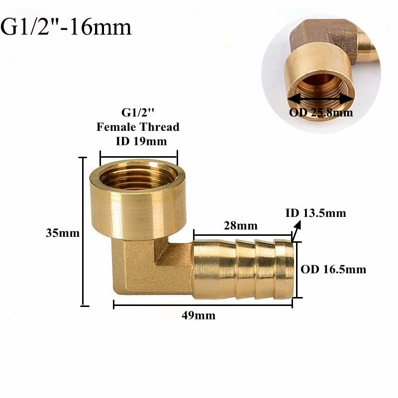 G1/2 Inch 8~25mm Brass Joint Copper Female Pagoda Elbow Connector Garden Irrigation Aquarium Pump Metal Barb Hose Fittings