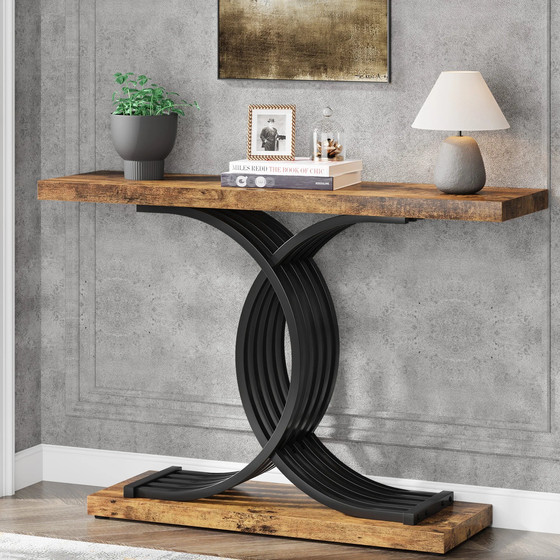 Tribesigns Gold Entryway Table, Modern 39-Inch Console Faux Marble Narrow Wood Sofa with Geometric Metal Legs