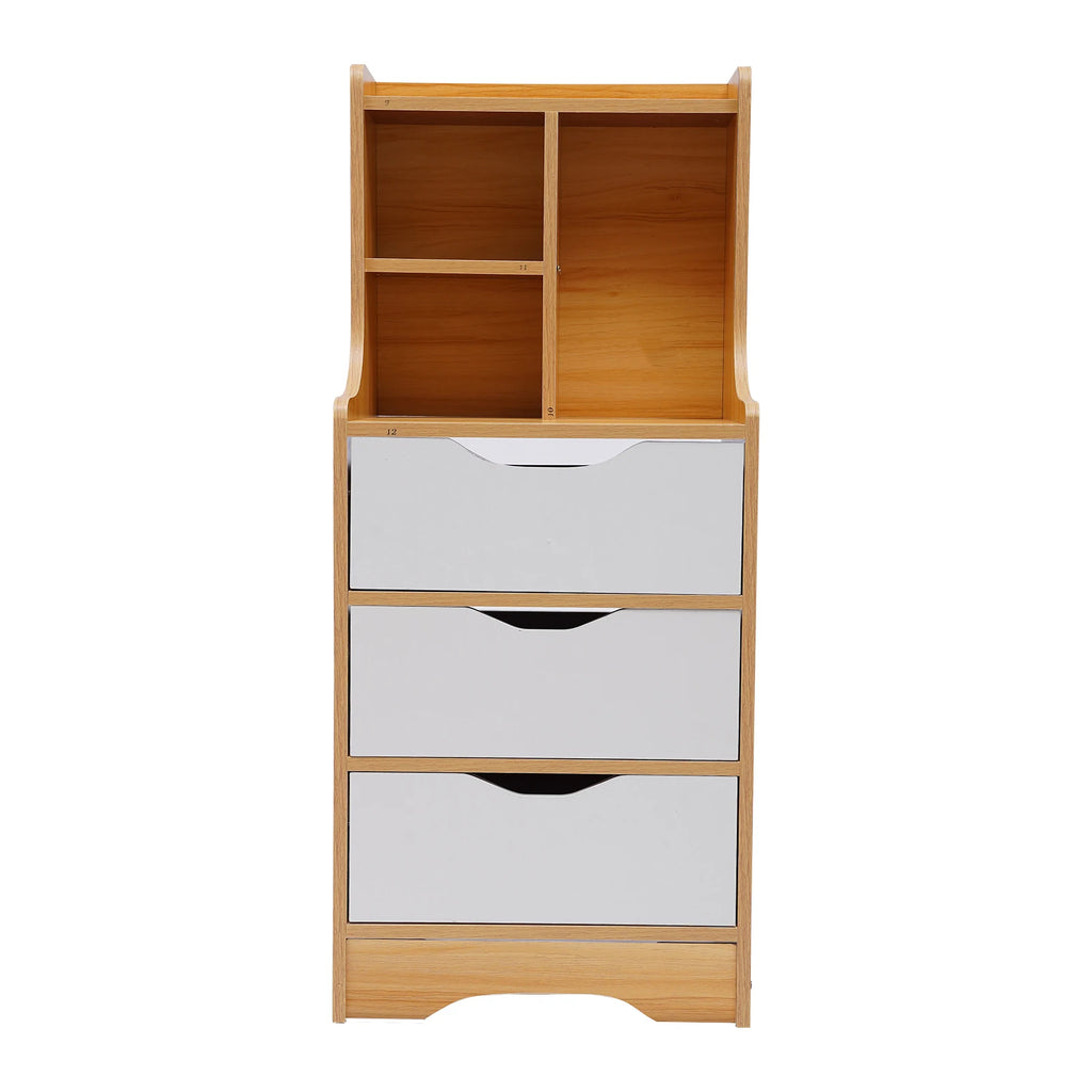 37*30*85cm White Nightstand 3 Drawers with Open Storage Cabinet, Nightstand Bedside Tables with Storage for Bedroom