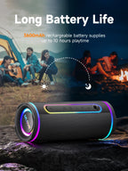MLOVE E80 Bluetooth Speaker, Bluetooth 5.4, Dual Speakers, RGB Lights, IPX7 Waterproof, TWS Connectivity