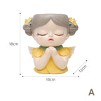 7 inch Cute Angel Girl Face Planter Pot with Drainage Hole, Resin Fairy Tale Planter Ornamental Statues for Home Office Decor