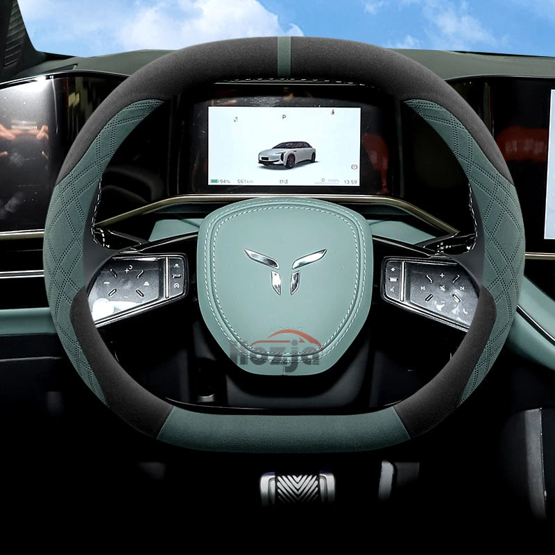 Suede Leather Car Steering Wheel Cover for Hongqi EH7 EH7pro 2024 2025 Auto Interior Accessories