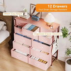 12 Dresser for Bedroom, Chest of Drawers for Bedroom with Side Pockets and Hooks, Fabric Storage Dresser, Sturdy Steel Frame
