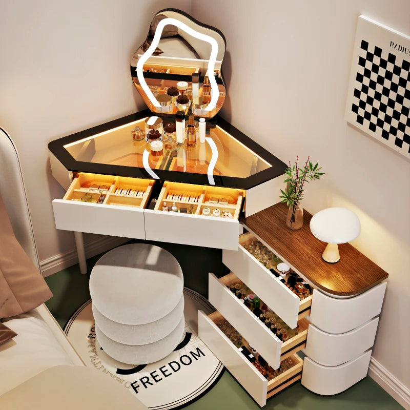 Woman Organizer White Vanity Tables Mirror Chair Drawers Nordic Modern Dressers Make Up Tocador Con Espejo Bedroom Furniture
