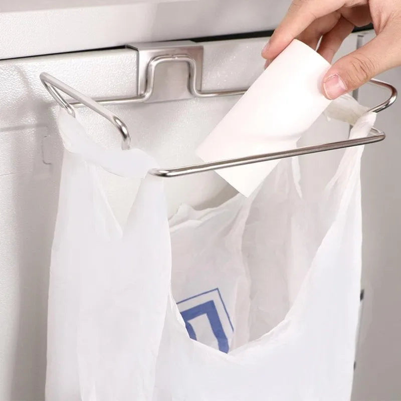 Stainless Steel Kitchen Garbage Bag Rack Cabinet Door Wardrobe Kitchen Rubbish Storage Bag Hook Closet Door Garbage Bag Rack