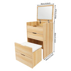 48CM Makeup Table with Makeup Stool, Cabinet with 3 Drawers , +Flip Mirror Modern Style Log Color
