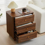 3 Drawer Fluted Dresser for Bedroom Set of 2, Mid Century Modern Chest of Drawers, Wood Storage Small Dresser Organizer , Walnut