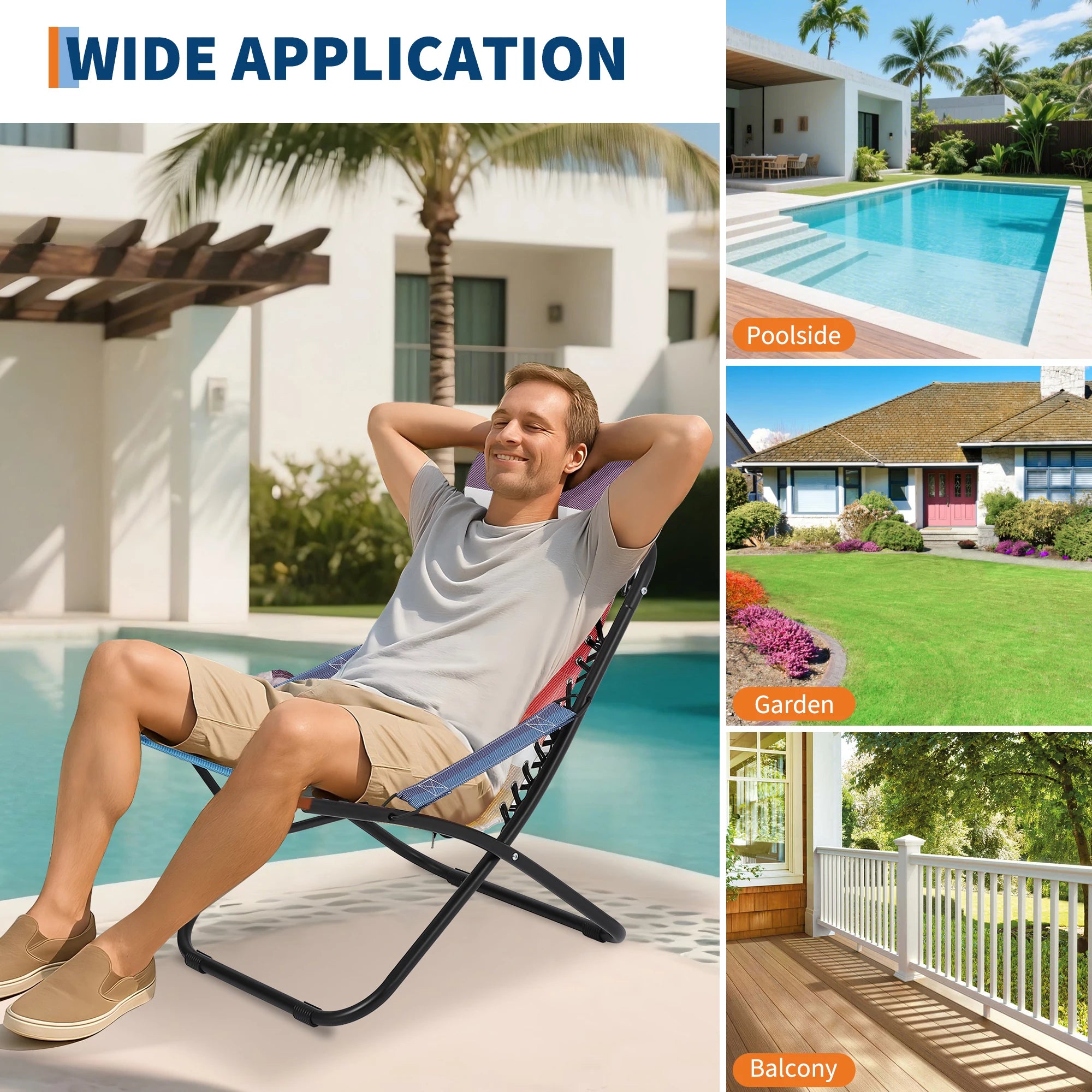 Beach Chair with Flip Headrest, Durable Textilene Fabric and Sturdy Iron Pipe Frame for Comfort and Outdoor Relaxation
