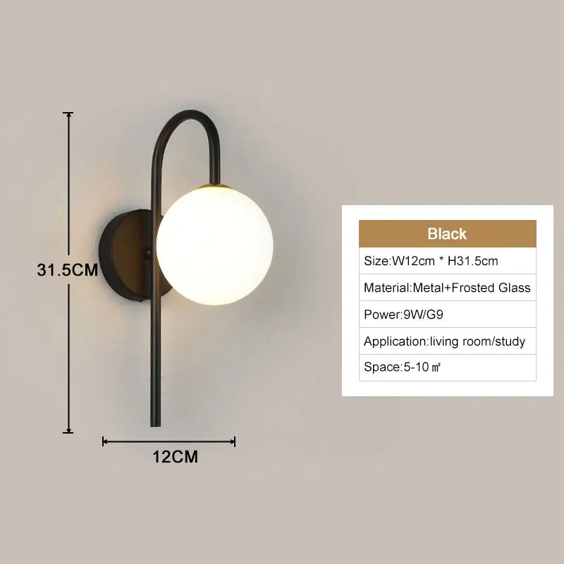 Interior LED Wall Lamps Wall Lighs with G9 Bulb Frosted Glass Ball Black Gold Bedroom LED Wall Sconce for Home Luminuaire Lamp