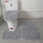 Inyahome 3pcs/set Plush Bathroom Bath Mats Set Anti Slip Toilet Rug and Toilet Lid Cover Soft Fluff Shower Carpet Floor Bath Mat