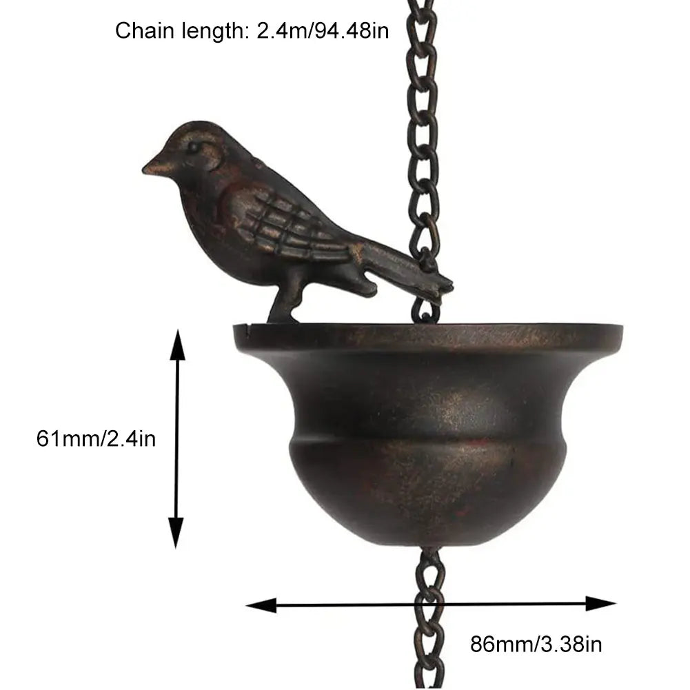 Creative Birds On Cups Metal Rain Chain Lotus/Bird/Butterfly Rain Catcher For Gutter Roof Decoration Outdoor Decor Rain Chain