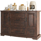 Farmhouse 48" Buffet Cabinet with Storage,Coffee Bar for Kitchen,Living Room,Wood Rustic Sideboard Cabinet w/5 Drawers&2 Groove