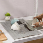 Silicone Kitchen Storage Rack Heat resistant Folding Dish Drying Rack Space Saving with Pocket Sink Drainer Mat Bathroom