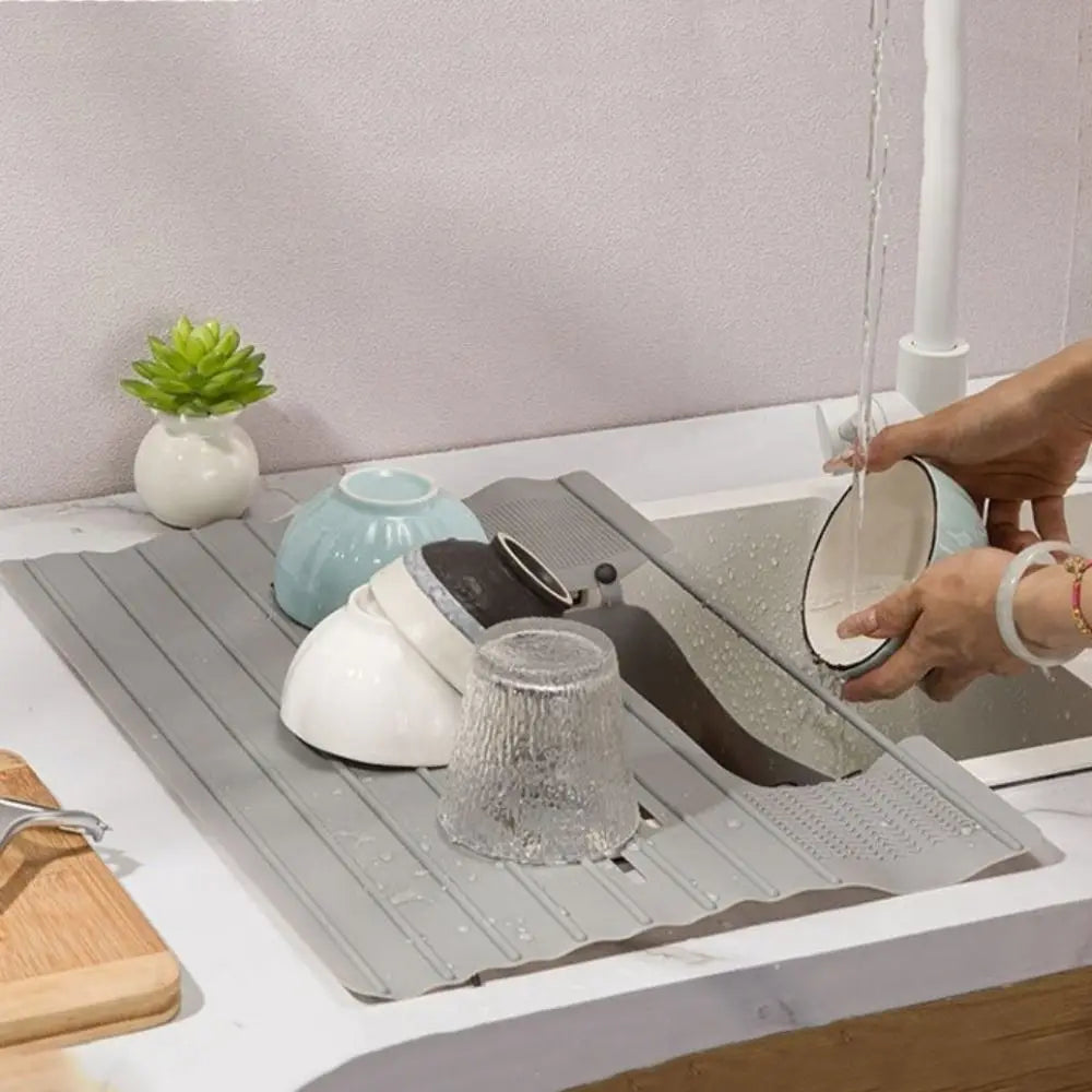 Silicone Kitchen Storage Rack Heat resistant Folding Dish Drying Rack Space Saving with Pocket Sink Drainer Mat Bathroom