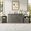 Farmhouse Dresser and Nightstand Sets for Bedroom, 3 Pcs Bedroom Set, 6 Drawer Dresser & Nightstand Set of 2, Modern Wood Chest