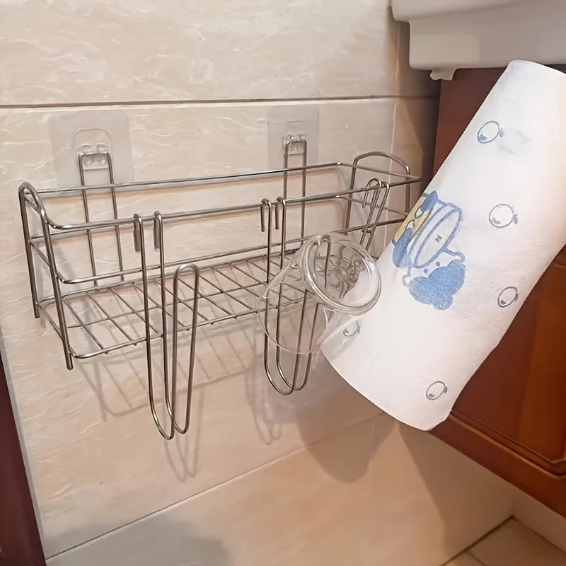 Kitchen Storage rack Hanging Cup Drying Rack for Water Bottles Coffee Mugs  Storage with Hooks Space Saving Bathroom Organizer