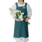Stain-resistant Cotton Linen Cross-back Kitchen Apron With Pocket Plain Women's Pinafore For Cooking Cleaning Gardening Baking