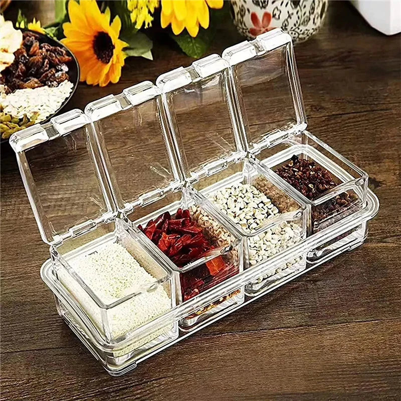 Kitchen Spice Pot 4 Transparent Seasoning Boxes, Storage Containers Seasoning Cans Acrylic Seasoning Boxes With Lids And Spoons