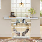 Mirrored Console Table with O-Shaped Base, Entryway Table Glass Sofa Table with Mirror Finish, Rectangle Accent Foyer Table