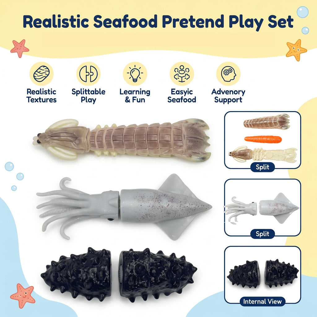 Kid Pretend Play Kitchen Fun Cutting Simulate Seafood Play House Set Puzzle Education Toys for Kids Boys Girls Christmas Gifts