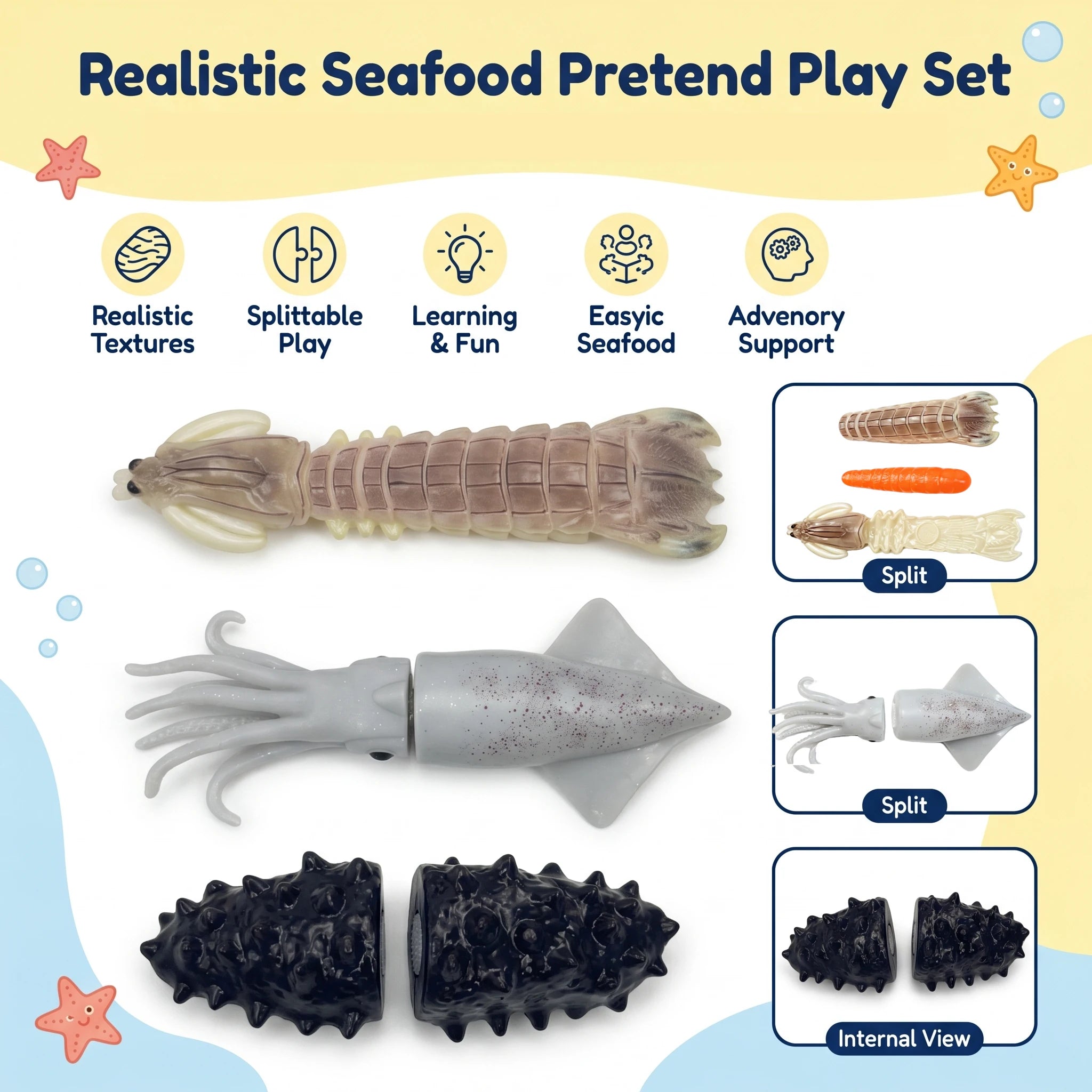Kid Pretend Play Kitchen Fun Cutting Simulate Seafood Play House Set Puzzle Education Toys for Kids Boys Girls Christmas Gifts