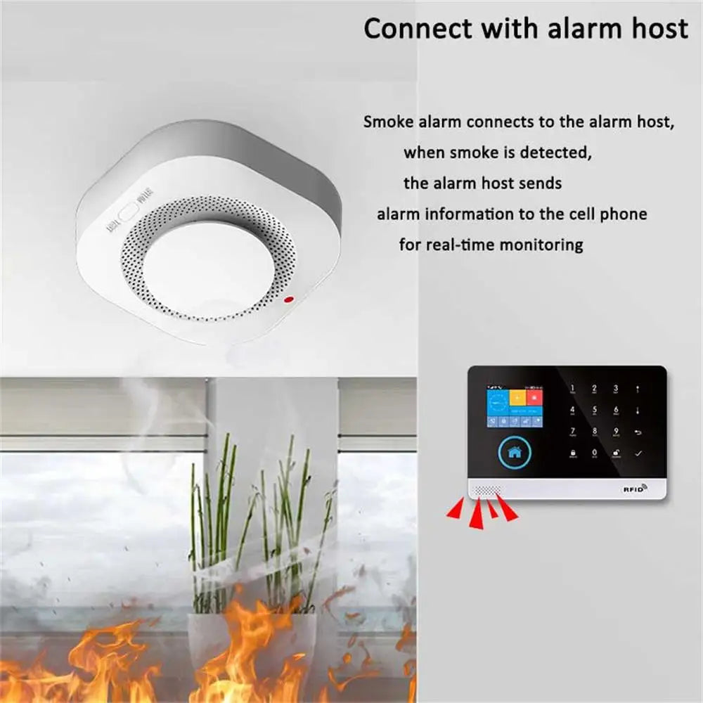 PGST Wireless Smoke Detector 433MHz Fire Alarm Sensor Home Security Alarm System Connects to Alarm Host