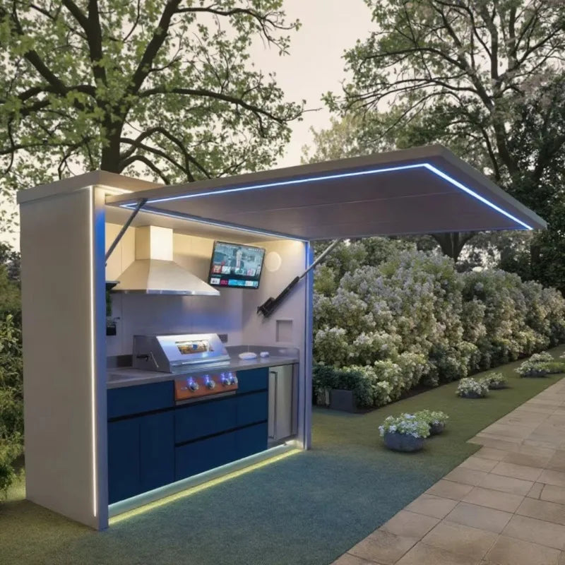 Custom Stainless Steel Outdoor Kitchen Cabinet for Gas BBQ Grill Outdoor Furniture with Shed for Pool House
