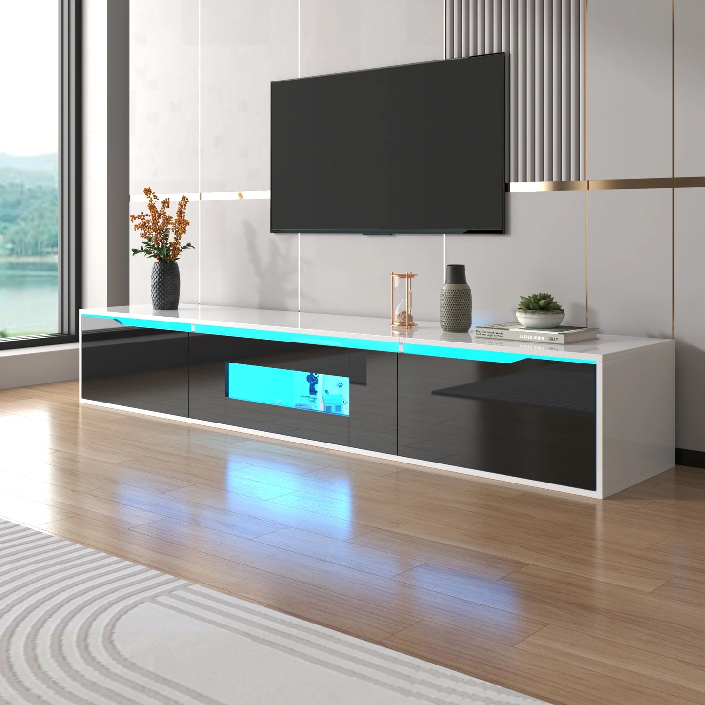 Anajqaqia TV Cabinet, High GlossTV Stands, Modern TV Cabinet with Color Changing LED Lighting and Storage Space, 180×30×35 cm