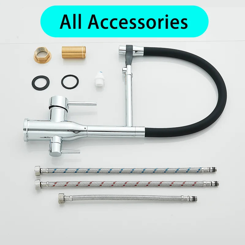 Kitchen Purified Water 2 Function Brass Cold and Hot Mix Faucet Black Flexible Water Pipe 360 Rotate Filtered Water Deck Install