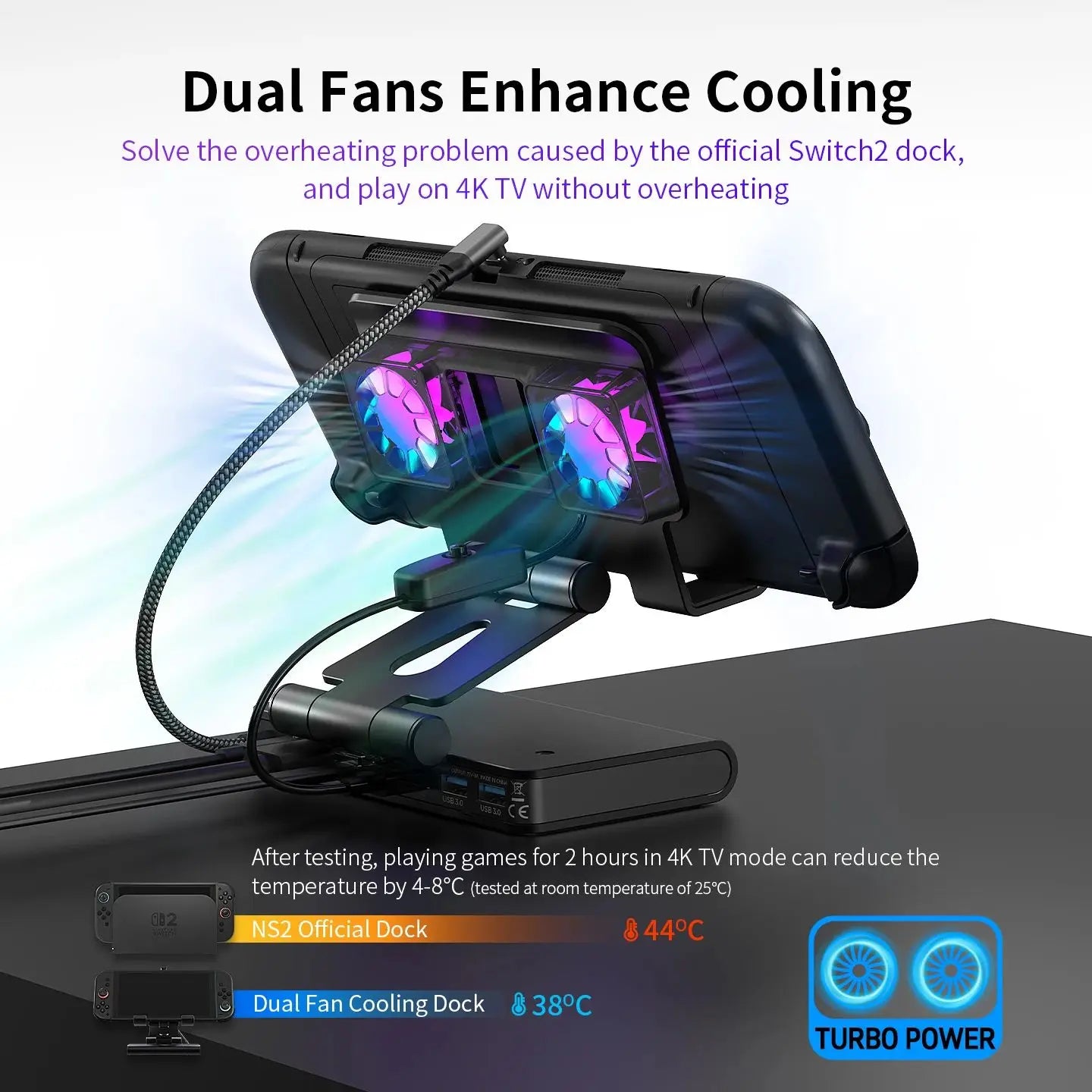 Game Console Dock Adjustable Height Dock Bracket with Hdmi 4K 60Hz 6 In 1 Rgb Dual Fans Docking Station for Rog Ally Steamdeck
