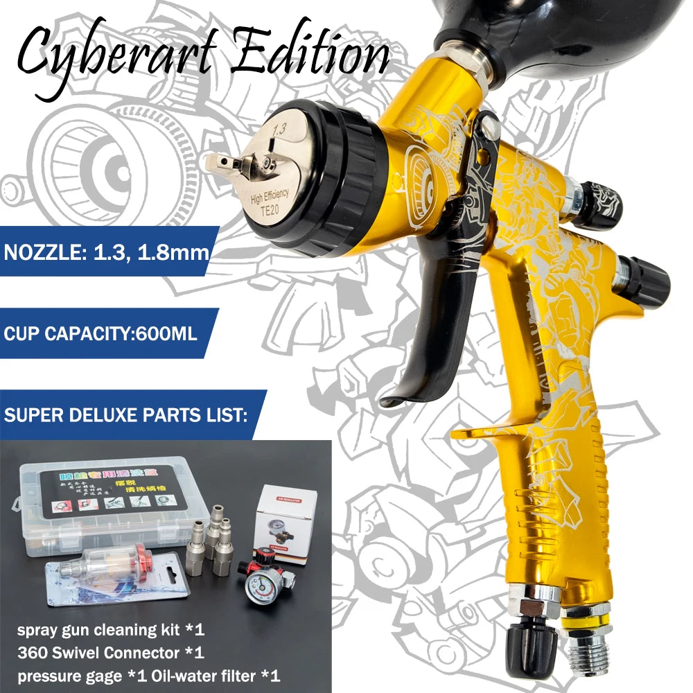 Cyberlimited Edition High Quality Spray Gun For Cars 1.3/1.8mm Nozzle Gold Painting Gun  Water Based Air Spray Gun Airbrush