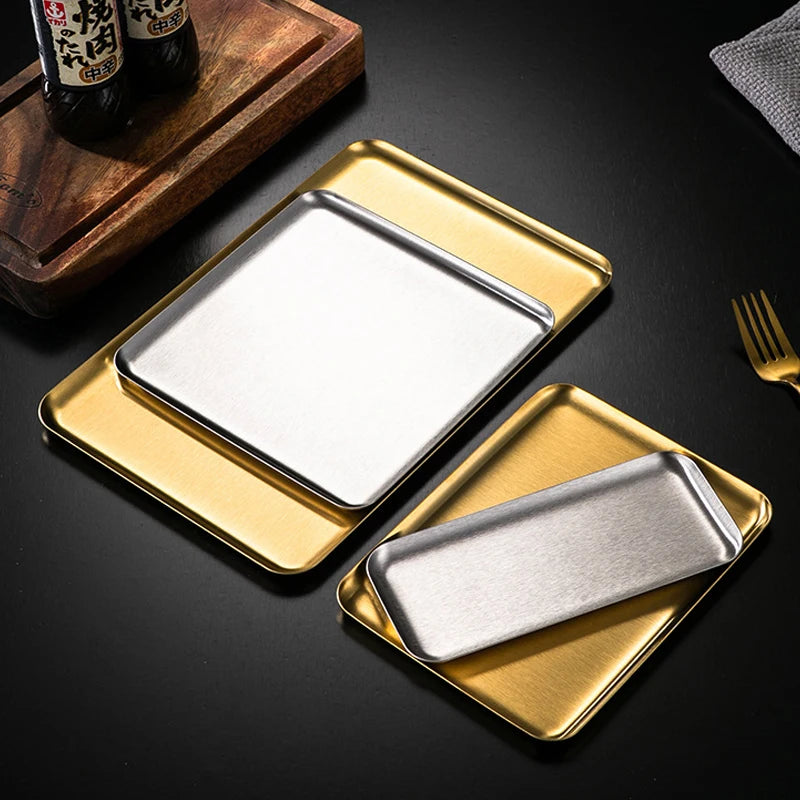 Kitchen Food Organizer Trays Rectangle Stainless Steel Tray Serving Plate Barbecue Pan Home Tableware