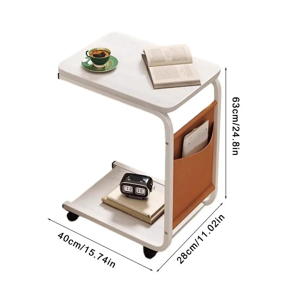 C Shaped End Table Small Side Table For Living Room Double Layer Movable Side Table For Sofas Living Rooms Bedside Areas