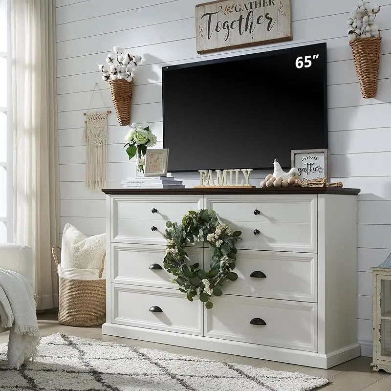 Farmhouse 5 Dresser for Bedroom, 45" Wide of Drawers, 21" Tall Closet Bench Chest Storage Trunk, W