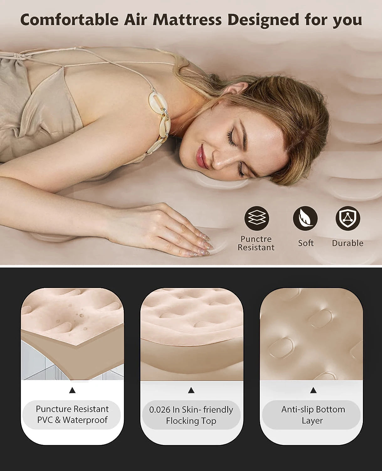 Interior Air Mattress Glamping Mats PVC Inflatable Sleeping Mattress Luxury 2 Person Camping Bed Mat Built-in Pump Thicken Mat