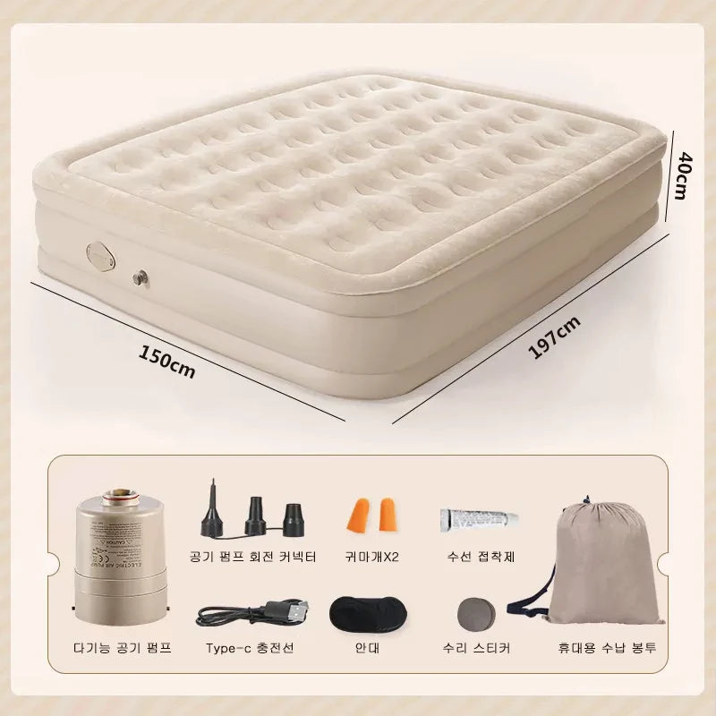 Interior Air Mattress Glamping Mats PVC Inflatable Sleeping Mattress Luxury 2 Person Camping Bed Mat Built-in Pump Thicken Mat