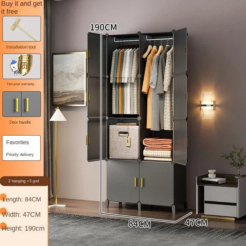 New Simple Wardrobe Clothes Assembly Plastic Collapsible Sturdy Dustproof Cabinets Dressers Cube Storage Locke Closet Furniture