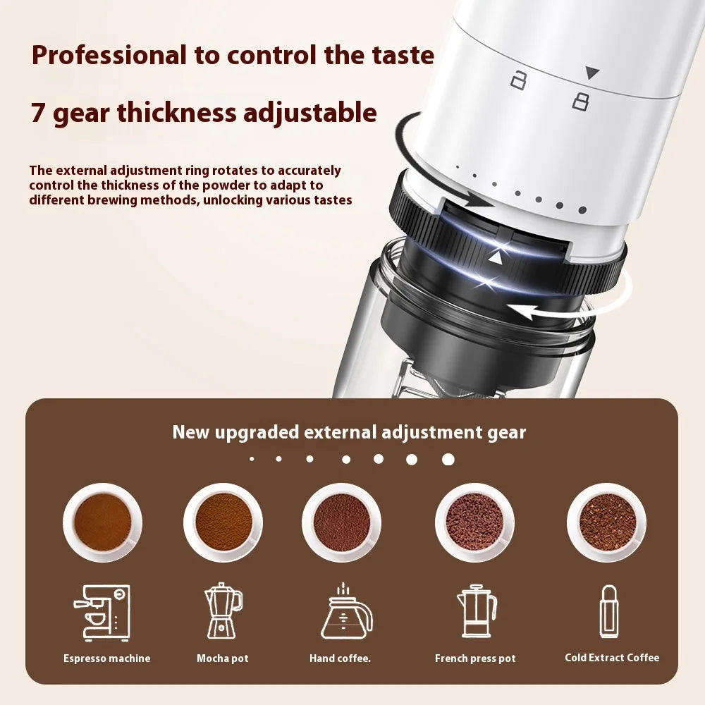 Coffee Grinder For Outdoor Household Use, Detachable Lid, Adjustable Thickness For Adding Beans, Electric Ceramic Coffee Grinder