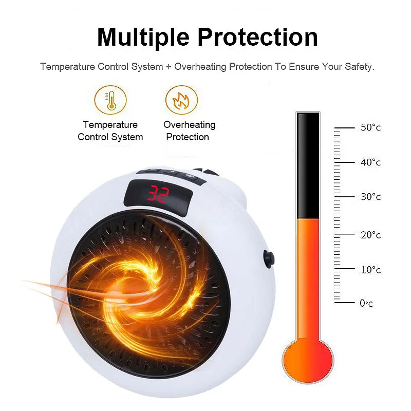 Electric Heater 900W Portable Plug In Wall Heater Room Heating Stove Remote Warmer Machine Home Office Warming Machine