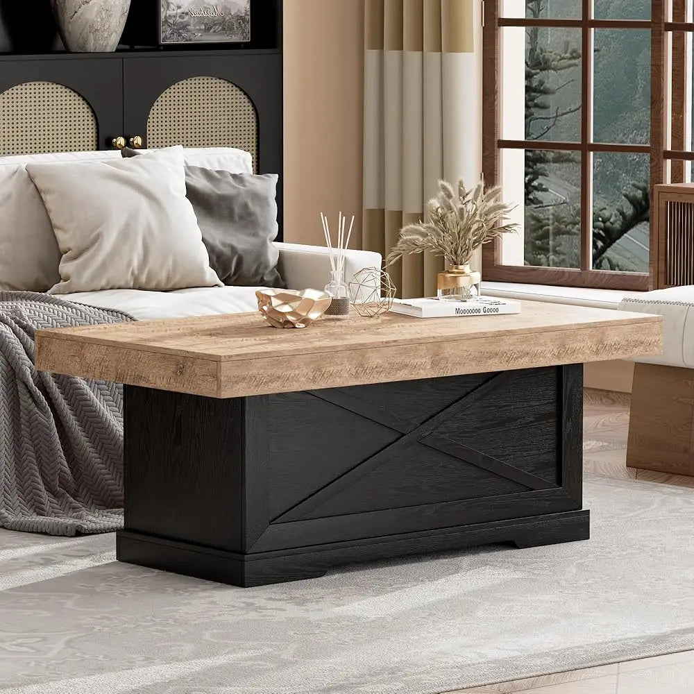 Coffee Table For Living Room Wood Farmhouse Style Center Table 39 H Rec Rustic Cocktail Table, Easy Assembly Home Office Accent