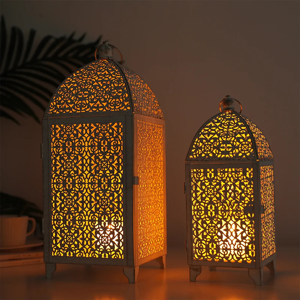 2Pcs Metal Candle Holder Vintage Candle Lantern Hanging Lantern with Hollow Pattern for Home Decor Wedding Party Garden Events