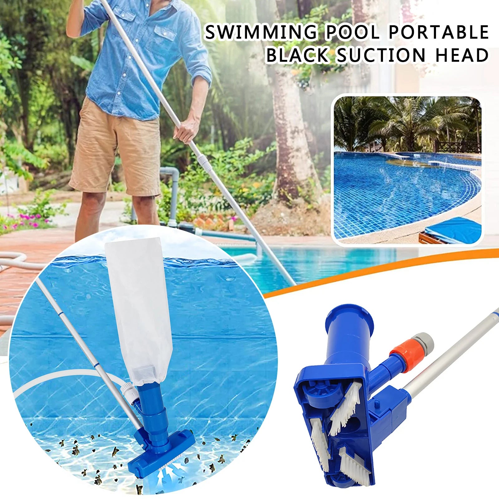 Pool Vacuum Head with Brush Bag Cleaning Kit Clean Bottoms For Pool Filter Swimming Pool Vacuum Cleaner Cleaning Skimmer Pools
