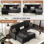Walsunny L-Shaped Sectional Sleeper Sofa | Pull-Out Bed with Storage, Reversible Design
